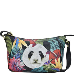 Purse with panda design and colorful floral patterns on a white background - okotoks hc pharmacy