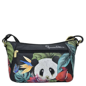 Handbag with panda design and tropical leaves on a white background - okotoks hc pharmacy