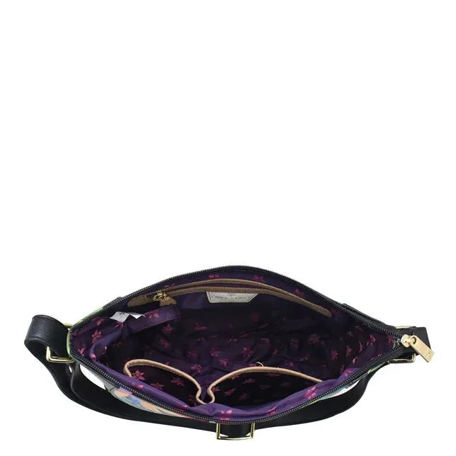 Black handbag with purple interior on a white background - okotoks hc pharmacy
