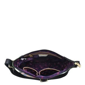 Black handbag with purple interior on a white background - okotoks hc pharmacy