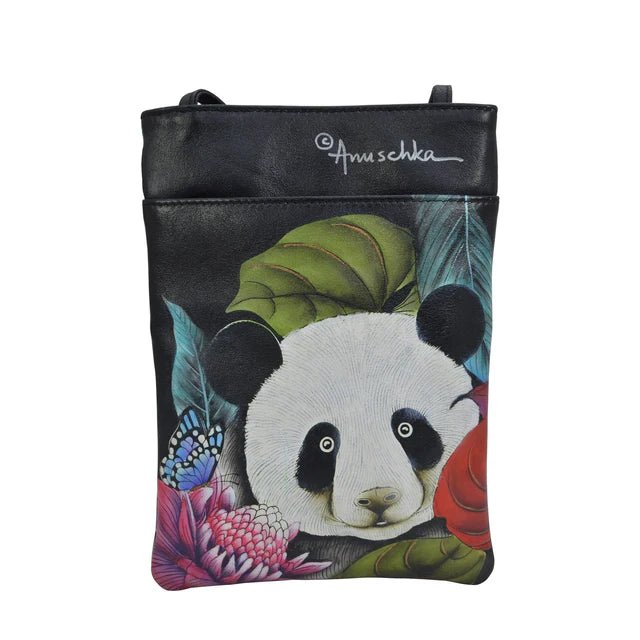 Black pouch with a panda design and 'Anuschka' branding on a white background - okotoks hc pharmacy