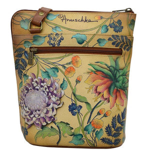 Floral-patterned handbag with 'Anuschka' branding on a beige background - okotoks hc pharmacy