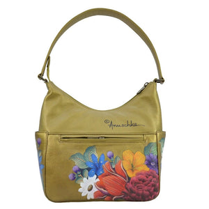 Anuschka Leather printed Hobo Gold Floral Handbag 382 - DRF - Okotoks HC Pharmacy