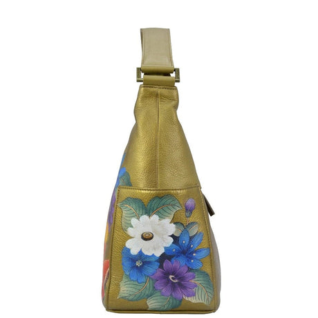 Anuschka Leather printed Hobo Gold Floral Handbag 382 - DRF - Okotoks HC Pharmacy