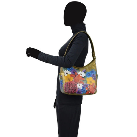 Anuschka Leather printed Hobo Gold Floral Handbag 382 - DRF - Okotoks HC Pharmacy