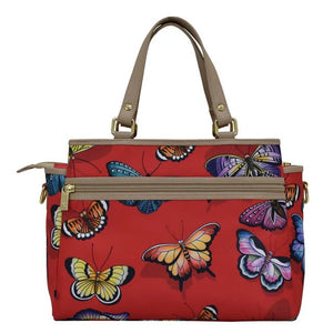 Anuschka multi compartment satchel nylon red butterfly - Okotoks HC Pharmacy