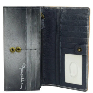 Open black leather wallet with card slots and a visible brand logo on a white background - okotoks hc pharmacy