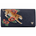 clutch bag with a leopard and floral design on a white background