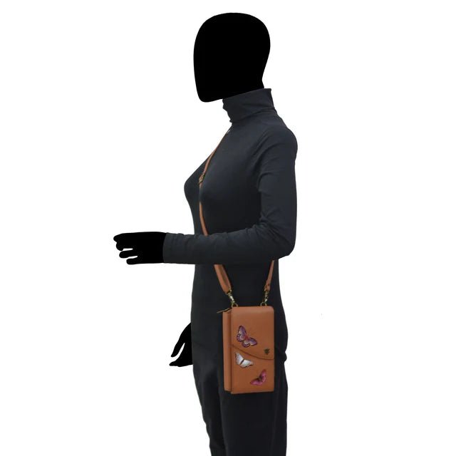 Anuschka printed leather cell phone wallet crossbody butterflies honey - Okotoks HC Pharmacy