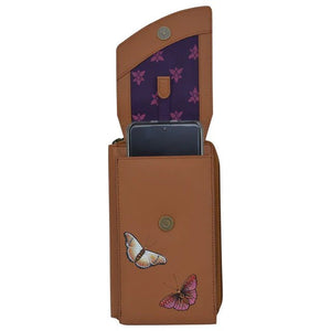 Anuschka printed leather cell phone wallet crossbody butterflies honey - Okotoks HC Pharmacy