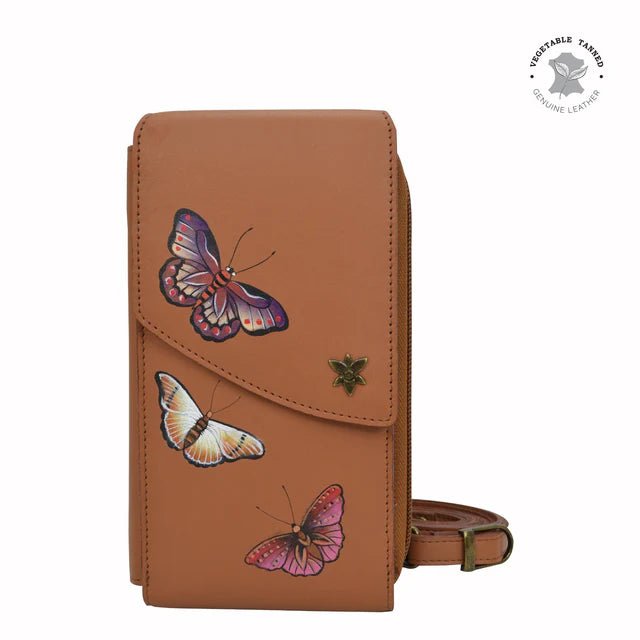 Anuschka printed leather cell phone wallet crossbody butterflies honey - Okotoks HC Pharmacy