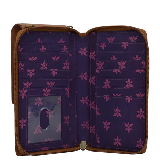 Anuschka printed leather cell phone wallet crossbody butterflies honey - Okotoks HC Pharmacy