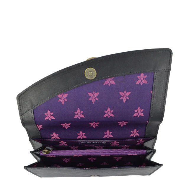 Anuschka printed leather flap wallet hummingbird black - Okotoks HC Pharmacy