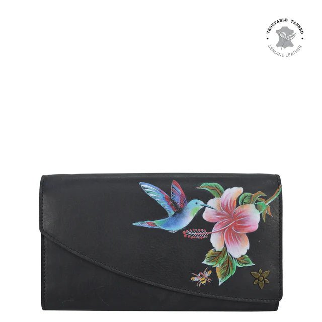 Anuschka printed leather flap wallet hummingbird black - Okotoks HC Pharmacy