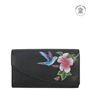 Anuschka printed leather flap wallet hummingbird black - Okotoks HC Pharmacy
