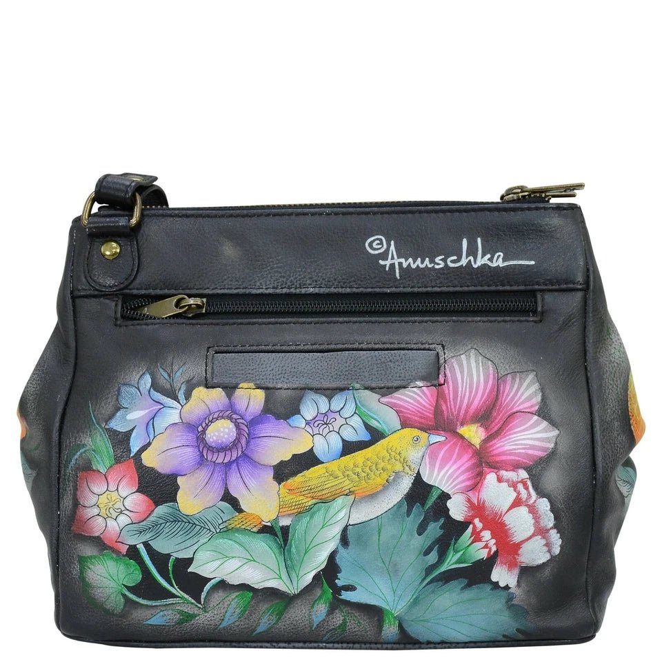 Anuschka printed leather handbag black floral - Okotoks HC Pharmacy