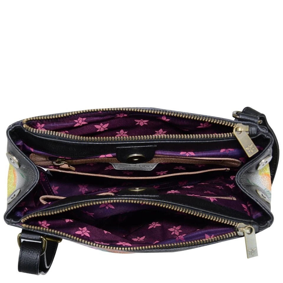 Anuschka printed leather handbag black floral - Okotoks HC Pharmacy