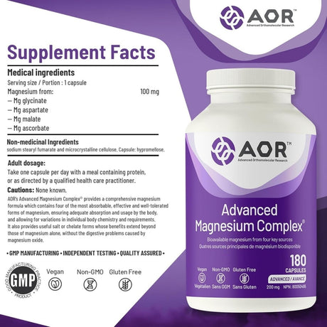 AOR Advanced Magnesium Complex 180 Capsules - okotoks hc pharmacy