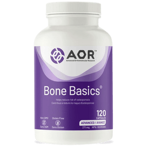 AOR Bone Basics supplement bottle on a white background - okotoks hc pharmacy