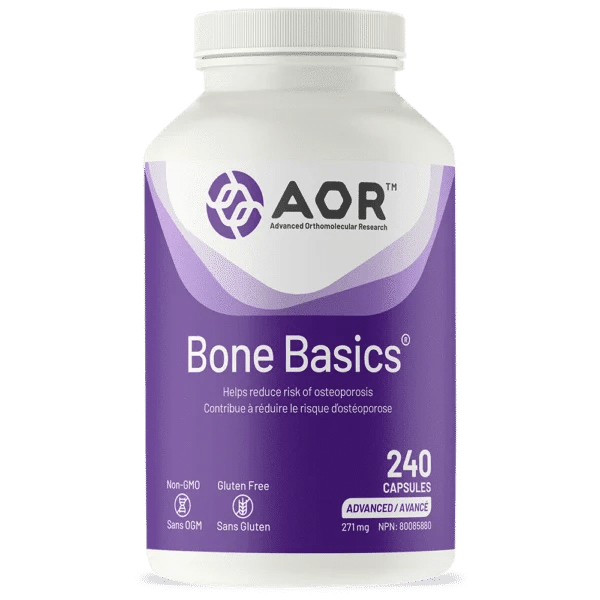 AOR Bone Basics supplement bottle on a white background - okotoks hc pharmacy