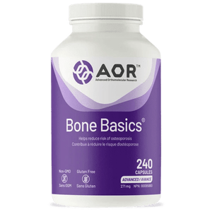 AOR Bone Basics supplement bottle on a white background - okotoks hc pharmacy
