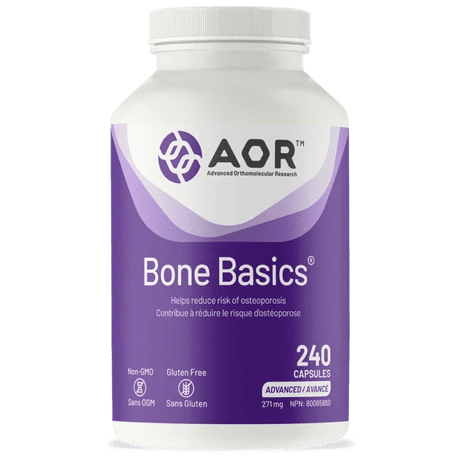 AOR Bone Basics supplement bottle on a white background - okotoks hc pharmacy