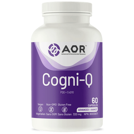 Supplement bottle labeled 'Cogni-Q' by AOR on a white background - okotoks hc pharmacy
