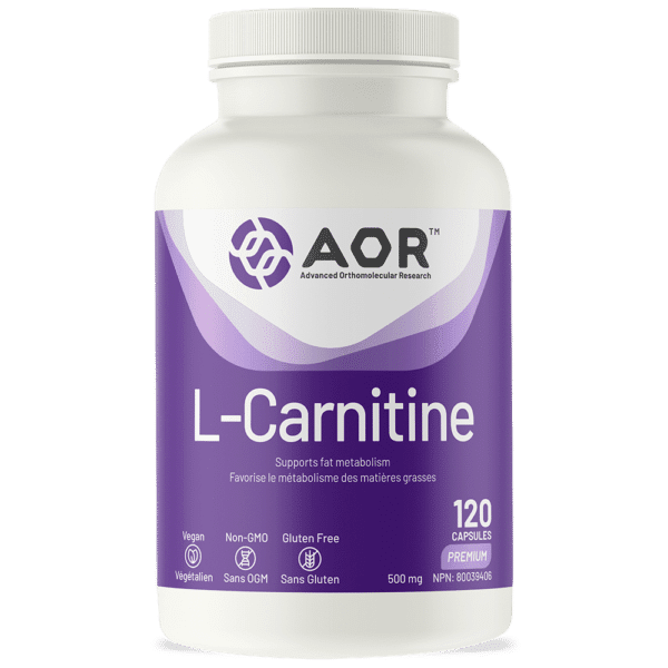 AOR L-Carnitine supplement bottle on a white background - okotoks hc pharmacy