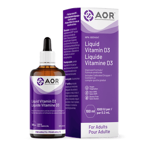 AOR Liquid Vitamin D3 bottle and packaging on a white background - Okotoks HC Pharmacy