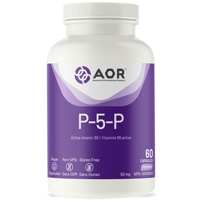 Supplement bottle labeled 'P-5-P' by AOR on a white background - okotoks hc pharmacy