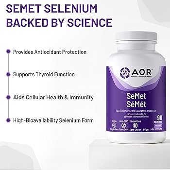 AOR SeMet supplement bottle with text highlighting benefits on a white background - okotoks hc pharmacy