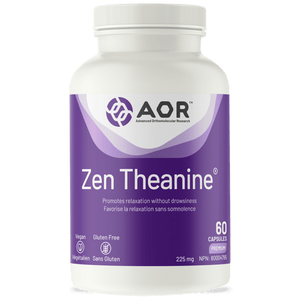 Bottle of AOR Zen Theanine supplement on a white background - okotoks hc pharmacy