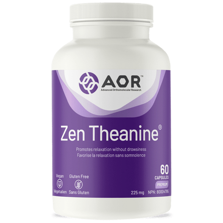 Bottle of AOR Zen Theanine supplement on a white background - okotoks hc pharmacy