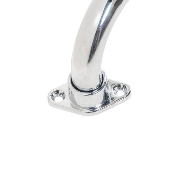 Chrome metal grab bar with mounting bracket on a white background - okotoks hc pharmacy