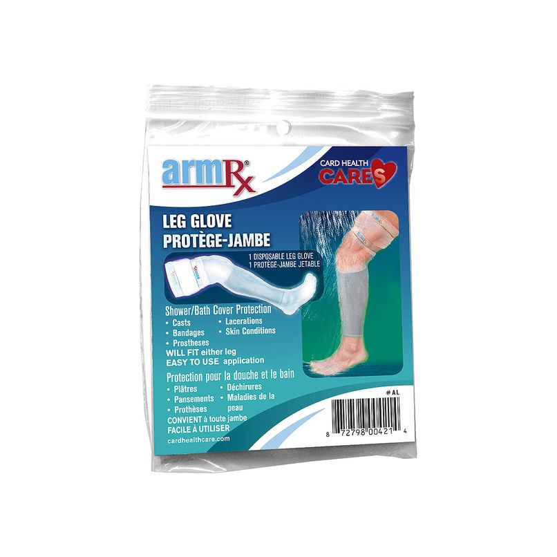 Arm Rx leg glove packaging with a clear plastic cover - okotoks hc pharmacy