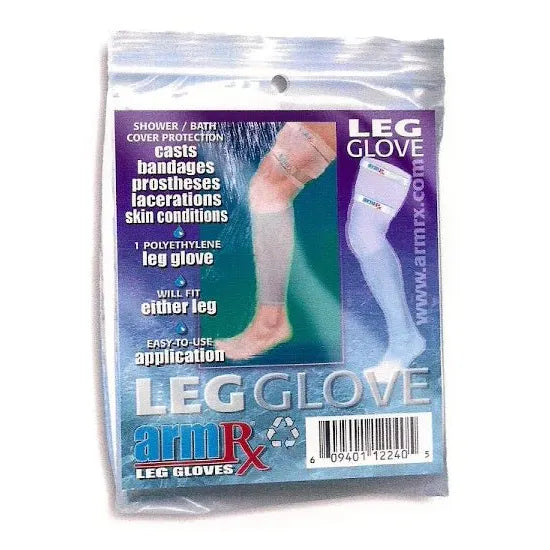 Package of ARM RX Leg Gloves with a leg model on a white background - okotoks hc pharmacy