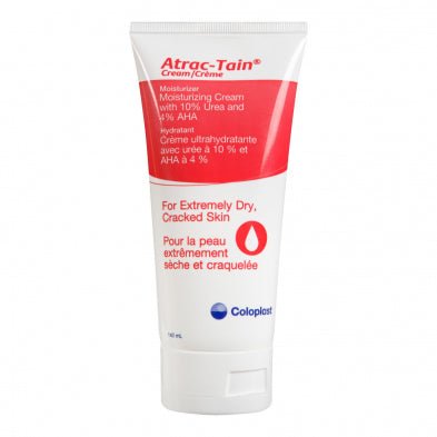 Tube of Atrac-Tain moisturizing cream on a white background - Okotoks HC Pharmacy