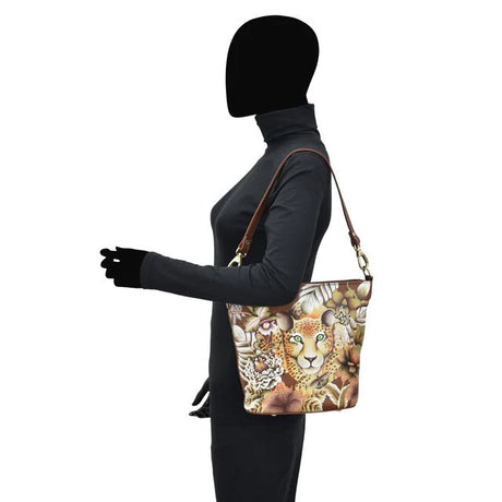 Anuschka leather tall bucket hobo bag leopard - Okotoks HC Pharmacy