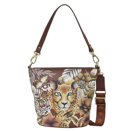 Anuschka leather tall bucket hobo bag leopard - Okotoks HC Pharmacy