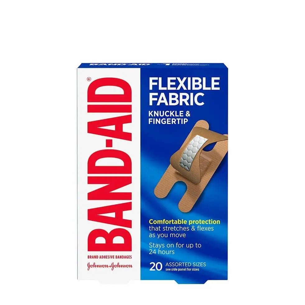 Band-Aid Flexible Fabric bandages packaging on a white background - okotoks hc pharmacy