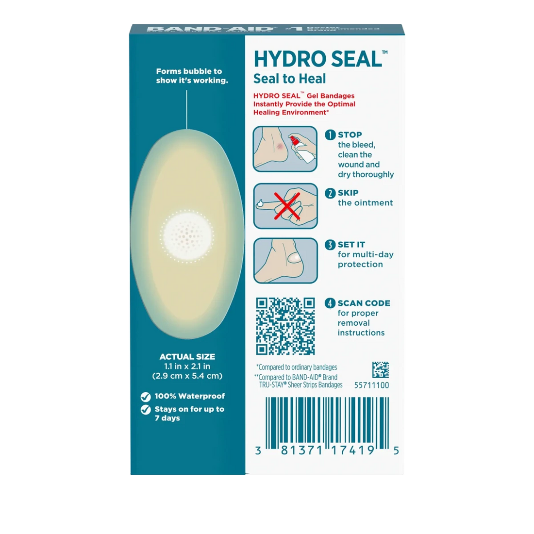Hydro Seal gel bandage packaging with instructions and product details on a white background - okotoks hc pharmacy