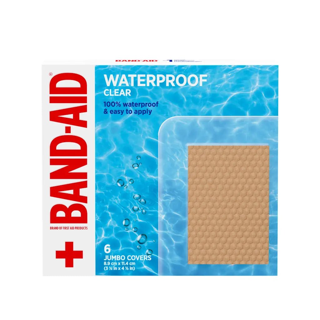 Band-Aid waterproof clear jumbo covers packaging on a white background - okotoks hc pharmacy