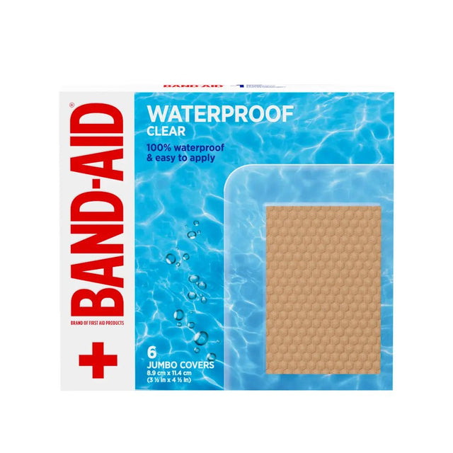 Band-Aid waterproof clear jumbo covers packaging on a white background - okotoks hc pharmacy