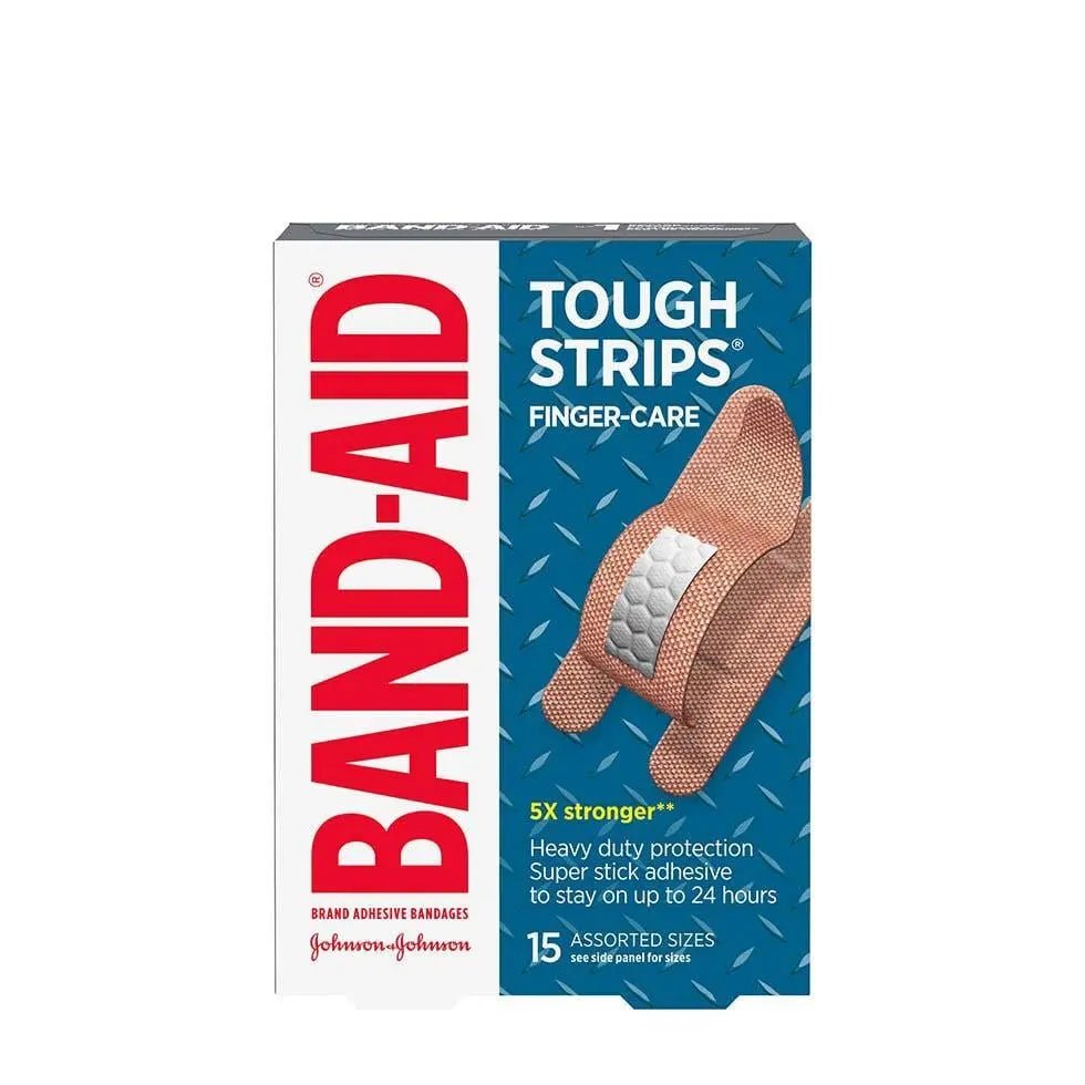 Band-Aid Tough Strips Finger-Care packaging on a white background - okotoks hc pharmacy