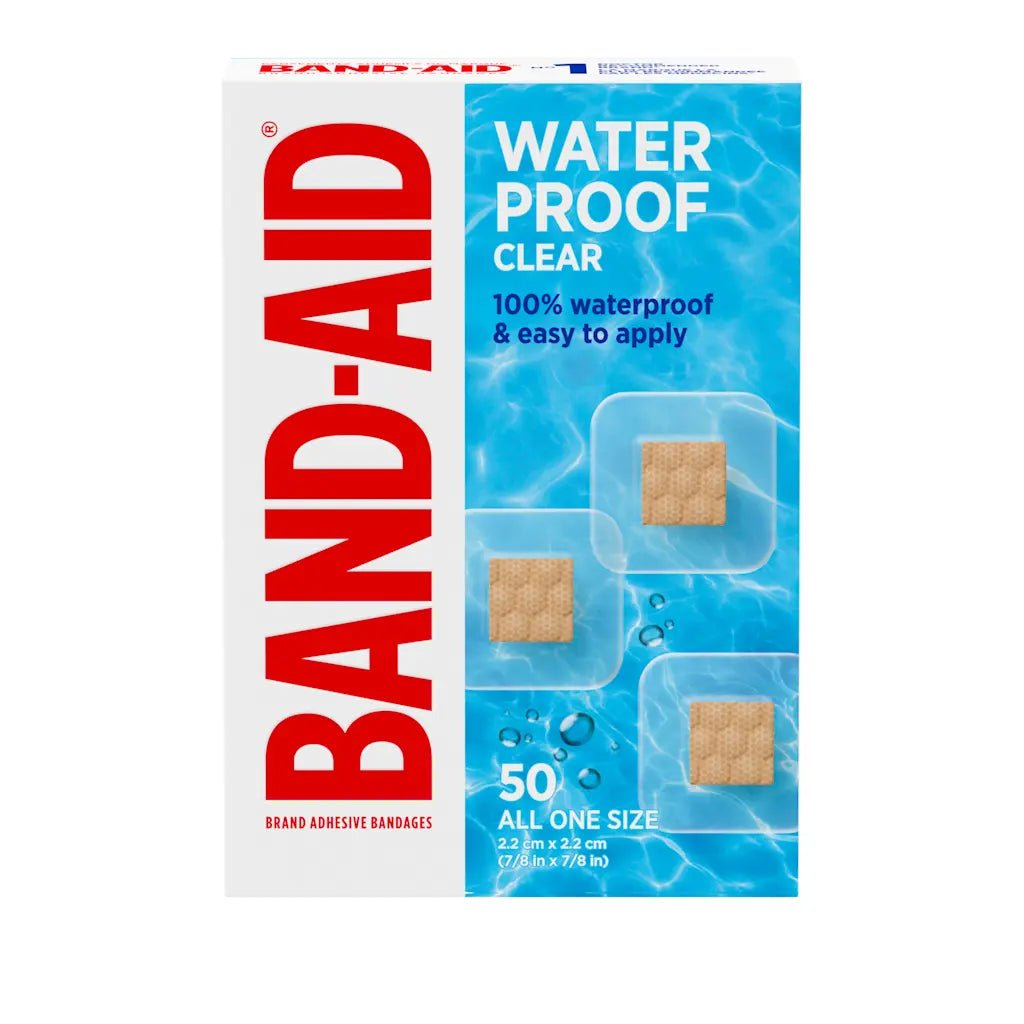BAND-AID waterproof clear bandages packaging on a white background - okotoks hc pharmacy