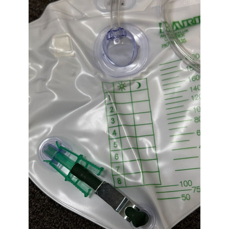 Medical device with a clear plastic bag and green measurement markings on a dark background - okotoks hc pharmacy