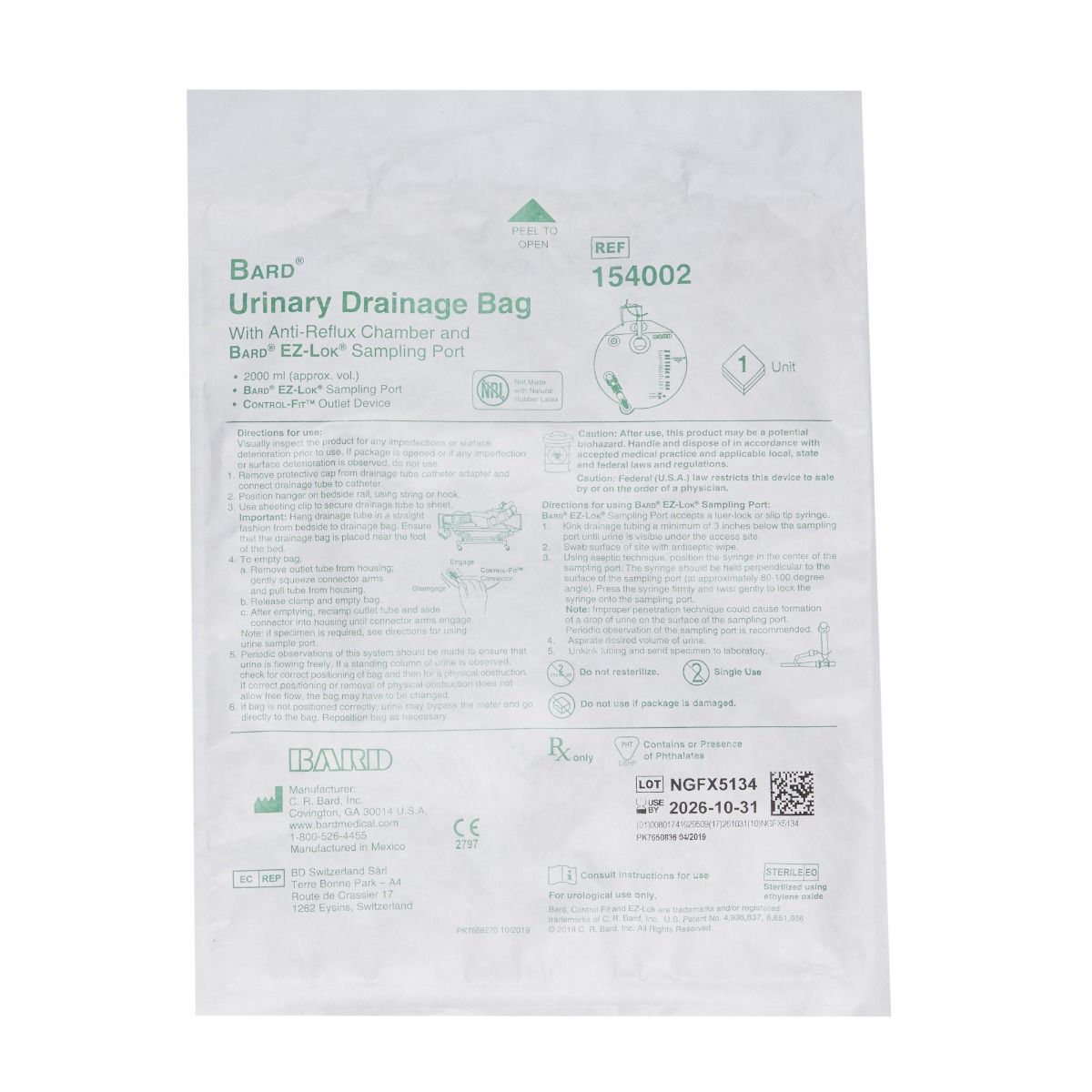 Bard Urinary Drainage Bag packaging with text and branding on a white background - okotoks hc pharmacy