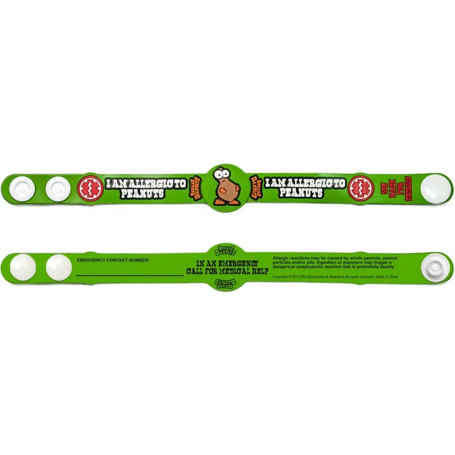 Allergy alert wristband for peanut allergies on a green background - okotoks hc pharmacy