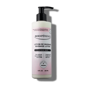 Massage lotion bottle with pump from BioExperçience on a white background - okotoks hc pharmacy