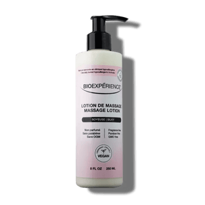 Massage lotion bottle with pump from BioExperçience on a white background - okotoks hc pharmacy